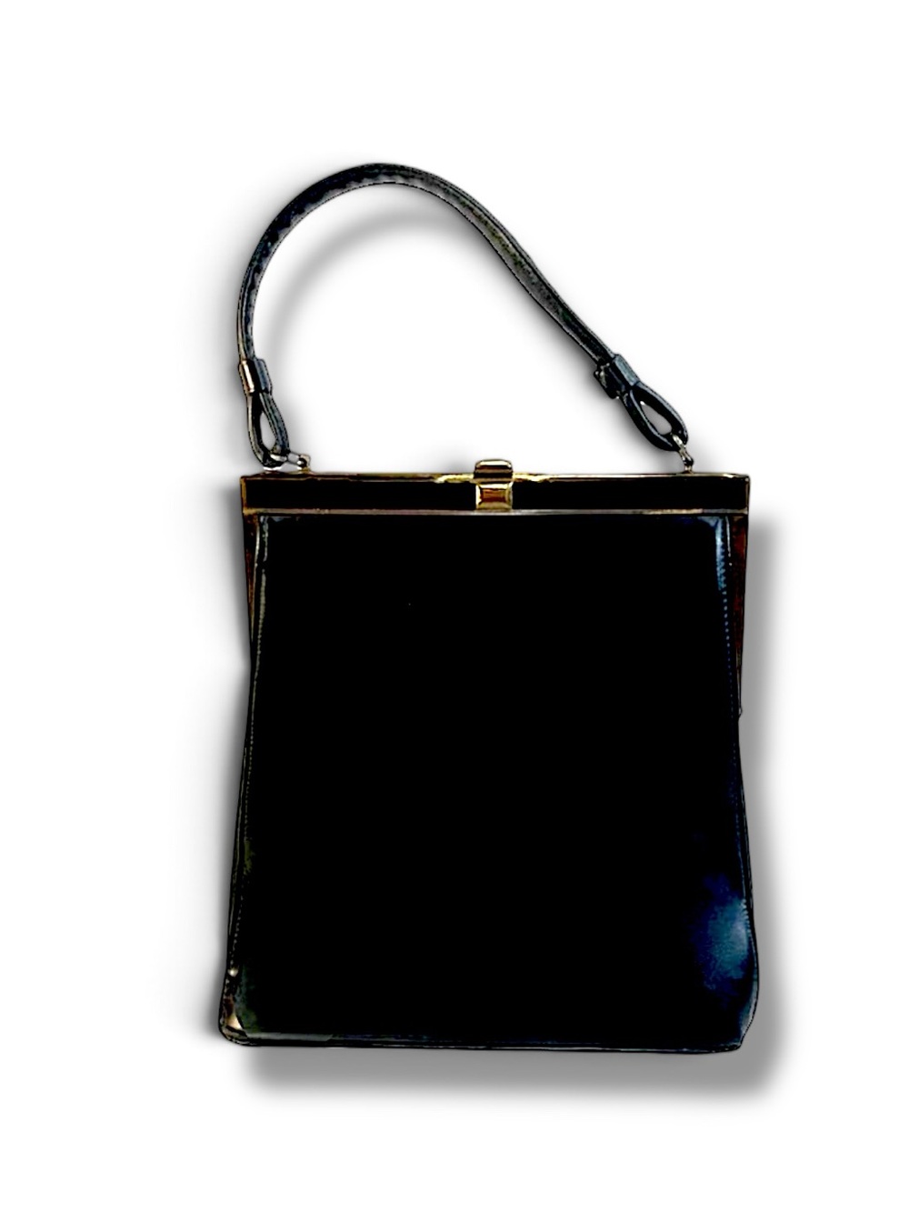 EMPRESS Vintage 1950s sleek black satchel with gold tone hardware